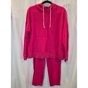 LOFT Outlet women 2 pc sweatsuit athleisure jogger pullover hoodie fuchsia Med